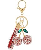 Red White Bling Cherry Cute Bag Charm Purse Keychain Sparkly Keyrings Car Accessories