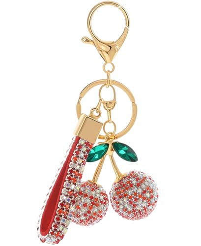 Red White Bling Cherry Cute Bag Charm Purse Keychain Sparkly Keyrings Car Accessories