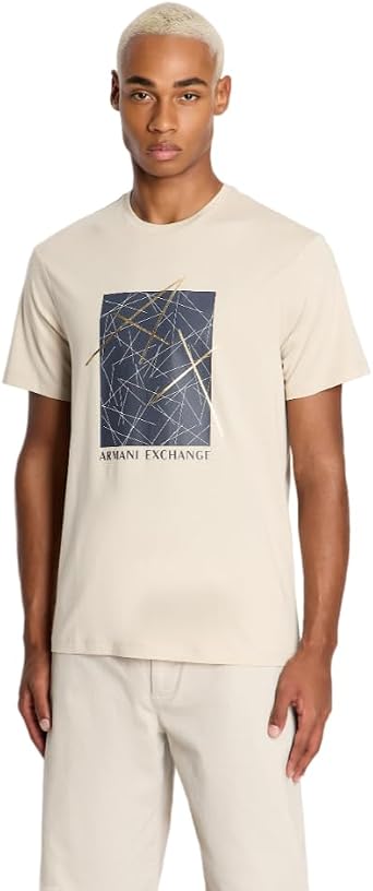 Armani Exchange Mens Regular Fit Crew Neck Cotton Jersey Metallic Logo Graphic Tee