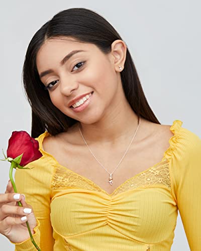 Disney Beauty And The Beast Jewelry Set, Belle Enchanted Rose Necklace And Earrings, Sterling Silver,15"+2" Extender #TOP4