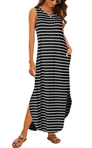 Image of Hount Women's Casual Summer Sleeveless Dress Loose Split Maxi Dresses with Pockets