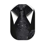 HISDERN Men Solid Black Floral Ties Woven Classic 3.4' Necktie Set Formal tie Pocket Suqare for Wedding Business with Handkerchief Gift Box