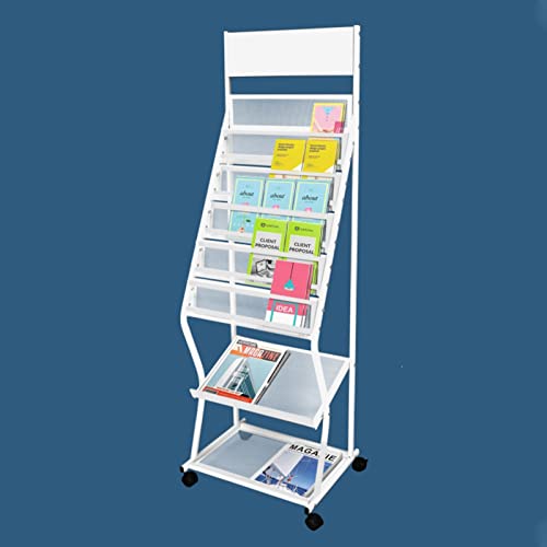 Revistero de suelo de metal blanco con 7 capas para organizar libros en la oficina