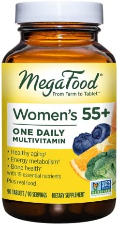 MegaFood Women's 55+ One Daily Multivitamin for Women with Vitamin A, Vitamin C, Vitamin D3 & Vitamin E for Optimal Aging Support - Plus Real Food - Immune Support Supplement- Vegetarian - 90 Tabs