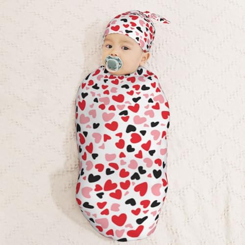 Image of Leopard Print with Heart Newborn Swaddle Blankets Hat Sets Soft Baby Receiving Blanket Swaddle Sack for Baby Shower Infant Boy Girl Gift