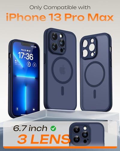 Image of TOCOL Magnetic for iPhone 13 Pro Max Case, Upgraded Full Camera Protection, Compatible with Magsafe, Drop Protection, Translucent Matte Back for iPhone 13 Pro Max 6.7 inch (Dark Blue)