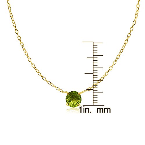 Yellow Gold Flashed Sterling Silver Small Dainty Round Solitaire Peridot Choker Necklace #TOP2