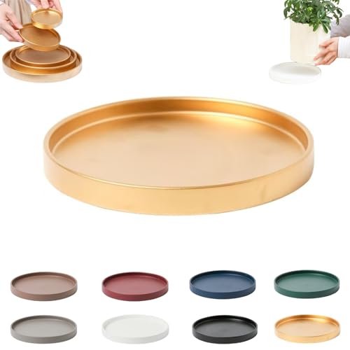 ACSJYJK 鉢 受皿 トレー 鉢皿 プランター用受皿 ラウンド 陶器 浅皿 水切りかご 観葉植物 植木鉢台 花鉢置き 収納 サボテン鉢 多肉鉢 インテリア 部屋 オフィス 園芸用品 マルチサイズの選択(ゴールド色,XXXL(外径:31 cm*内径:29