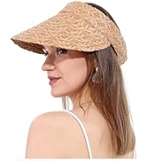Women Wide Brim Straw Visor Sun Hat UV Protection Packable Beach Cap for Summer UPF 50+