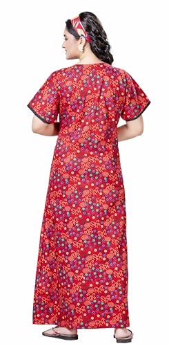 Image of Keyocean Women's Cotton Printed Nighty Night Gown Maxi Free Size (Pack of 2) Red & Navy Blue
