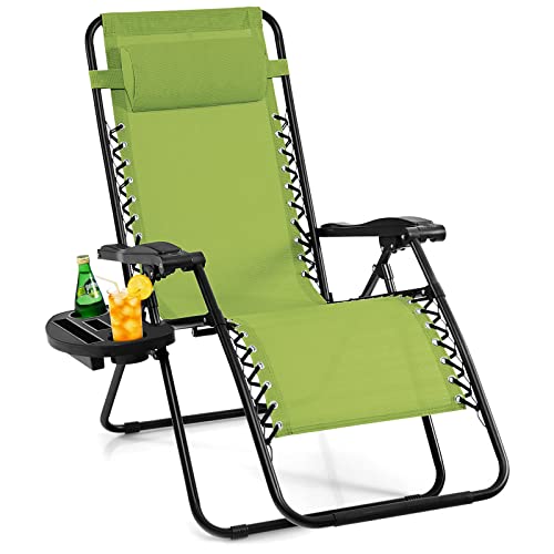 Image of Giantex Zero Gravity Reclining Chair, Outdoor Patio Recliner with Cup Holder & Removable Pillow, Adjustable Backrest, Indoor Lounge Chair for Backyard, Garden, Poolside (Green)