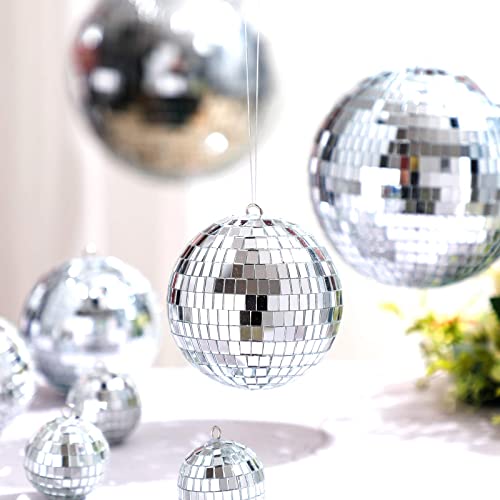 Image of MTLEE 20 Pcs Disco Balls Decoration Mirror Disco Ball Assorted Silver Mini Glass Different Sizes Reflective with Rope for 70s Wedding Dance Music(6, 4, 3. 2, 2 Inch)