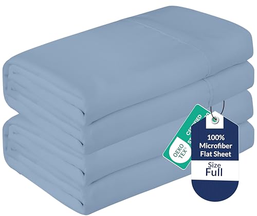 Image of Royale Linens 2 Pack Bulk Flat Sheet Set - Top Sheets - Soft 1800 Microfiber - Wrinkle & Stain Resistant - for Hotel, Massage Table, Hospital, Dorm - Full Flat Sheet Sold Separately (Full, Lake Blue)