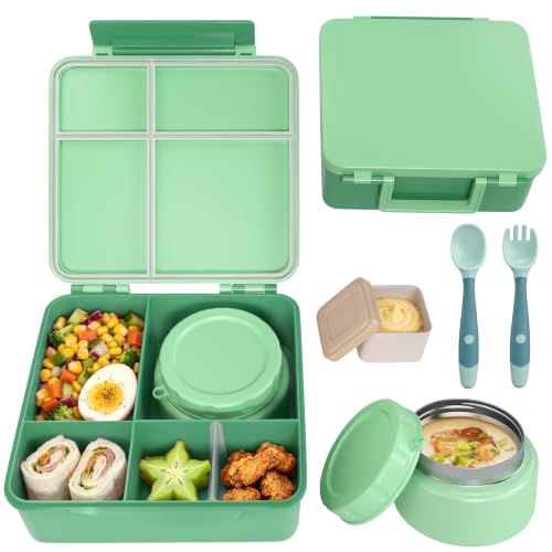 Image of Kids Lunch Box 4 Compartment Bento with 8oz Food Jar,Green