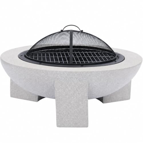 Image of Round Wood Burning fire Pit Outdoor Fireplace for Patio-29.5 inch Gray | MGO Cement Material,BBQ Firepit,Family S'mores Fun,Compact Firepit,Small Spaces,for Garden Backyard ,Outdoor Gatherings