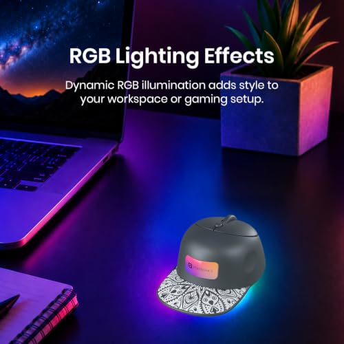 Image of Portronics Toad Cap Wireless Mouse with Bluetooth 5.0 + 2.4GHz Dual Connectivity, Adjustable DPI Upto 2400, Dynamic RGB Lighting, Type-C Rechargeable, 100g (Black)