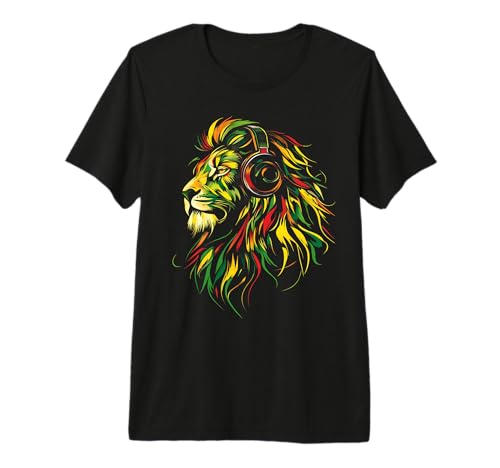 DJ Lion of Judah Jamaican Rasta Reggae Casque Audio T-Shirt Haut de Gamme