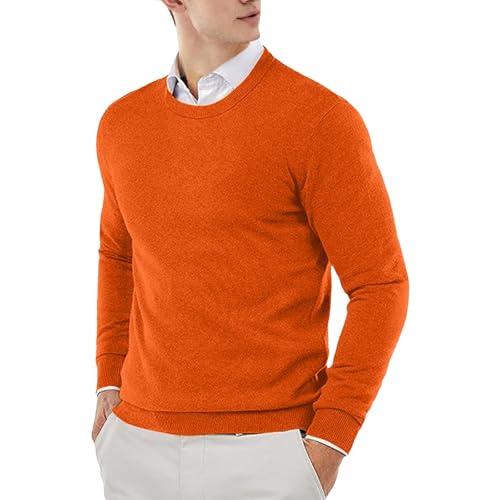 Arbetskläder arbetskläder herr pikétröjor 2025 herr rund hals tröja tröja enfärgad ledig långärmad pullover tröja t-shirt för män, Orange, L