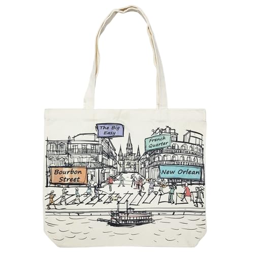 Beary Blu Cities Around the World Artwork Tote Bag Series- Designed in the USA 17x14 Double Sided Print Souvenir & Gift (New Orleans)