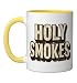 Cool Holy Smokes Statement Emblem Ceramic Mug, Yellow/White