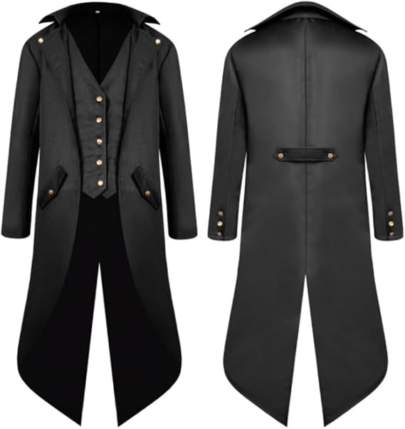 QIANLAIA Men's Steampunk Jacket Medieval Victorian Gothic Halloween Costume Renaissance Vampire Cosplay（01-Black，L） — image 1
