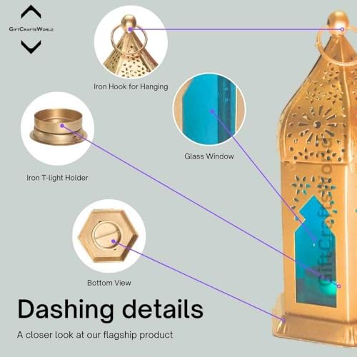 Image of Moroccan Lanterns & Candle Holders for Home Decor - Unique Diwali & Christmas Gifts (Blue, Set of 2)