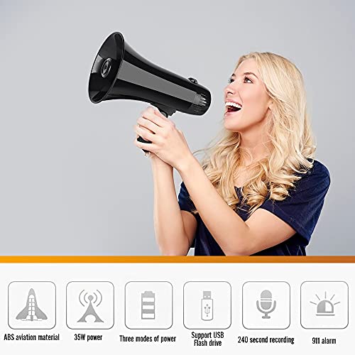 Mymealivos 35 Watt Power Portable Megaphone Speaker Pa Bullhorn With Detachable Handheld Microphone, Built-In Siren, Usb Flash Drive & 240S Recording (Black) #TOP5