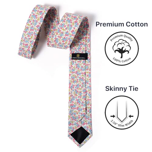 Image of Parquet Mens Floral Tie | Cotton Printed Skinny Necktie for Wedding | Spring & Summer