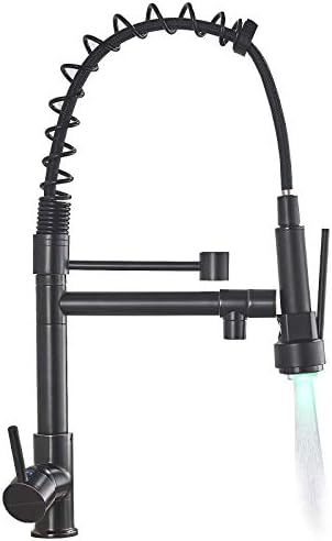 NeierThodore Commerical Pull Down Kitchen Faucet Sprayer with LED Two Spout Single Handle Oil Rubbed Bronze Kitchen Sink Faucet Brass Stainless Steel ...