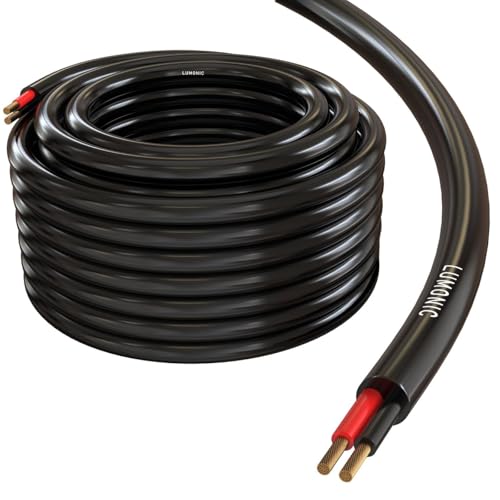 Lumonic Cable de Altavoz 10m Negro Ronda | 2X 4mm² CCA | Cable de Altavoz HiFi | Cable Redondo de Audio | Profesional PA Instalación- Audio- Cable Redondo