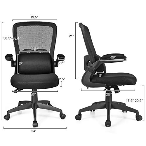 Giantex Ergonomic Desk Chair W/Portable Lumbar Pillow, Mesh Padded Seat And Flip Up Armrests, Swivel Home Office Chair With Wheels, Adjustable Height Computer Desk Chair(Black) #TOP7