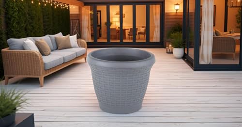 Tamersgifts Flower Plant Pot Rattan Style Garden Planters With Drip Tray - 6 Sizes 3 Colours (Anthracite, 50cm Diameter x 37cm Height) 7 Tamersgifts Flower Plant Pot Rattan Style Garden Planters With Drip Tray - 6 Sizes 3 Colours (Anthracite, 50cm Diameter x 37cm Height) - Image 7