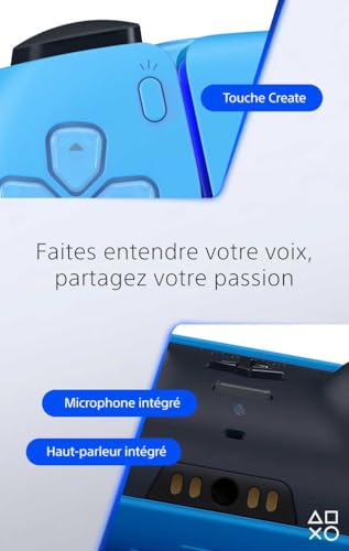 Sony, Manette PlayStation 5 Officielle DualSense, Sans Fil, avec Retour Haptique & Gâchettes Adaptatives, Micro Intégré, Batterie Rechargeable, Compatible PS5/PC, Couleur : Starlight Blue