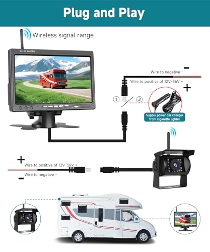 Image of Wireless Backup Camera Kit, Sellrich Reverse Camera with 7 Inch 1080P IPS Monitor 2 Cameras, Support DIY Parking Line BSD Image Flip IR Night Vision Waterproof Rear View Camera