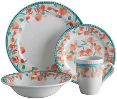 Corona Dinnerware Set 16-pieces Earthenware | Nahla | Hand-Painted | Set de Vajilla 4 puestos | 16 piezas | Ceramica | Artisan Decor