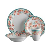 Corona Dinnerware Set 16-pieces Earthenware | Nahla | Hand-Painted | Set de Vajilla 4 puestos | 16 p