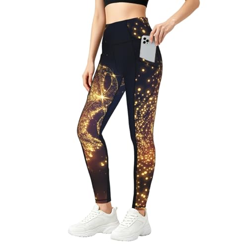 Leggings de moda dorados con bolsillos laterales de alta capacidad y tejido moldeador antideslizante