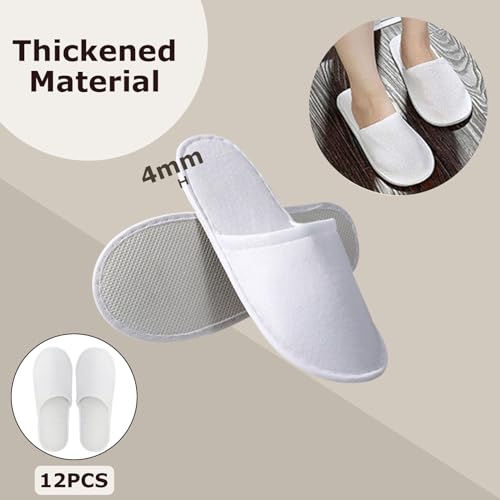 Einweg Hausschuhe 12 Paar mit rutschfester Sohle für Hotel, Spa, Zuhause & Reise - Unisex Gästepantoffeln in Weiß (12er Set)