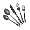 Kelenfer Flatware Set Black Silverware Set Stainless Steel Mirror Polished 20 Piece Cutlery Set with Hexagon Handle Service for 4