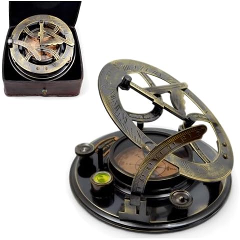 MERIDIAN NAUTICALS Brass Sundial Compass Hand Made Fully Functional Sundial Compass Big Sundial Compass Cover