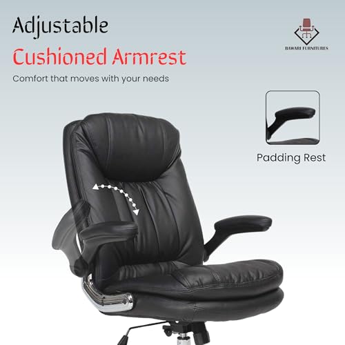Image of Premium Leatherette Executive Office Chair with Chrome Base & Padded Armrests | Adjustable Height Swivel Desk Chair for Office & Home | Polypropylene Plastic & Nylon Material | Black