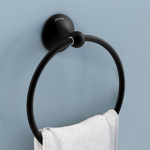 Image of Plantex Towel Ring for Bathroom /Stainless Steel Towel Holder /Round Napkin Ring /Towel Stand for Bathroom /Bathroom Accessories - Pack of 1 (Black)