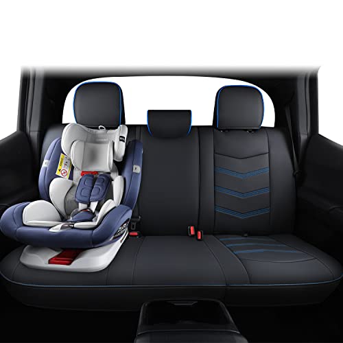 Image of LUCKYMAN CLUB Tacoma Custom Seat Covers M9 Full Set, Fit 2005-2023 Tacoma Double /Crew Cab SR SR5 TRD Sport TRD Off-Road PreRunner Trims, with Waterproof Faux Leather (Full Set, Black-Blue)