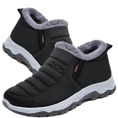AZMAHT Calzado Ancho Especial Hombre Botas de Nieve para Mujer Botines de Invierno Forradas Calientes Boots Zapatos Outdoor Ultraligero Antideslizante,Men's Black,40/250mm