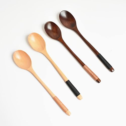 Ctigers 9 Inch (23Cm) Wood Coffee Spoons 4 Pcs Teaspoons Handmade Wood Iced Tea Spoons Long Stirring Spoon Espresso Mixing Spoons #TOP1