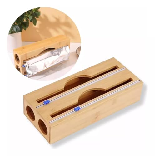 Suporte Organizador de Bambu para Rolo de Papel Filme e Alumínio com Corte