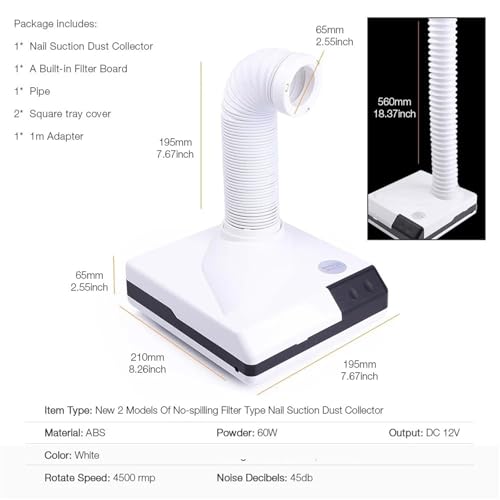 Colector de polvo de uñas con tubo ajustable para salones de belleza 8