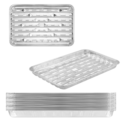 MESTAEK 13 inch Food-Grade Aluminum Foil Disposable Grilling Trays of 20 pcs -13x8.6 Inches, Grill Basket with Holes Grilling Pans for Barbecue Foods  