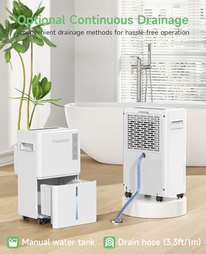 Image of Trazico 21 Pint Dehumidifier for Basement with Drain Hose Up to 1500 Sq.ft
