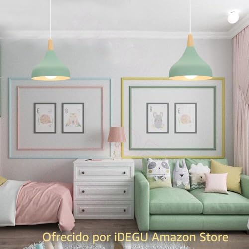 Miniatura 2 de Idegu Lámpara De Techo Retro Led Lámpara Colgante Moderna Estilo Gota E27 Iluminación De Techo Vintage En Madera Metal Lámpara Moderna Para Dormitorio Comedor Cocina, 20cm Verde, 2 Piezas